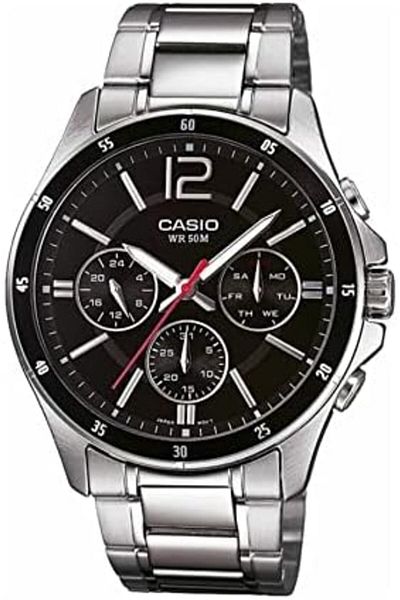 Casio Men's Watch - MTP-1374D-1AVDF Black Dial, Silver Band