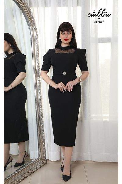 Stylish Elegant black dress decorated with tulle