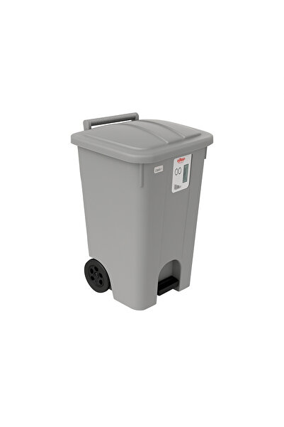 PRATİK SHOP Şenyayla Gri Plastik 85 Litre Köşeli Pedallı Tekerlekli Çöp Kovası