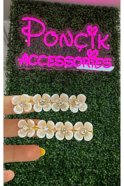 PONÇİK ACCESSORİES مشبك جانبي مزدوج مزين بالزهور