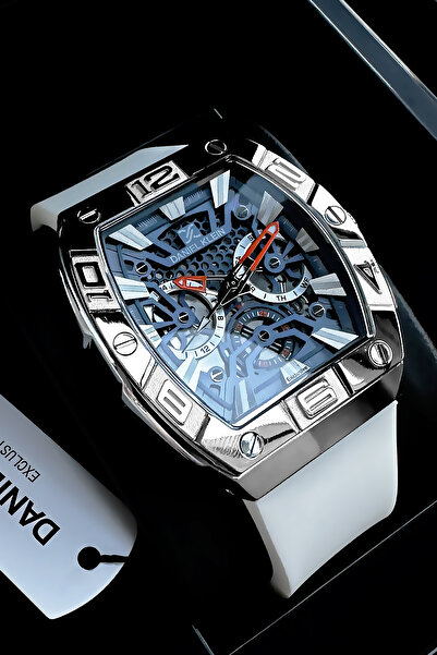 Daniel Klein Exclusive Dikdörtgen Erkek Kol Saati Su Geçirmez Beyaz Renk Silikon Kordon Hediye Bileklik DKE2139C1