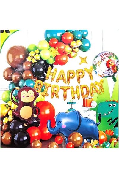 OEM Set 70 balloons and accessories for arrangement with arc, 2 giant figurines, jungle