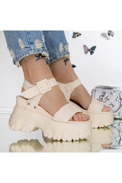 mei Women's Platform Sandals 3WL207 Light Beige | Mei