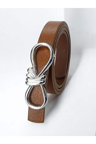 Kemerix 100% Genuine Leather Silver Buckle Tan Women's Belt