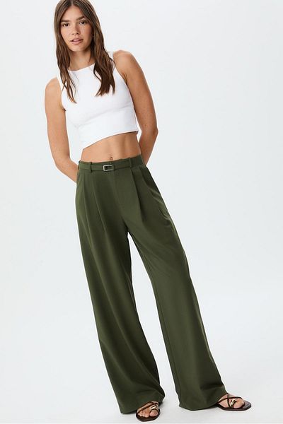 Stradivarius Smart wide-leg trousers with buckle detail