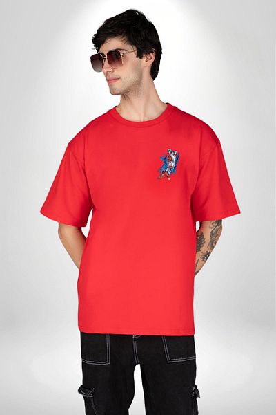 Angemiel Dynamism Basketball Love Athlete Design Red Oversize Women's Men's Front Minimal Printed T-Shirt