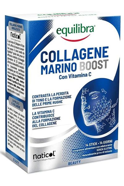 Equilibra Colagen Marin cu Vitamina C cu îndulcitor stevia, 14 pliculețe fără zahăr, Equilibra