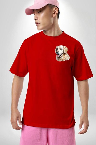 Angemiel تي شيرت لطيف على شكل كلب Golden Retriever باللون الأحمر كبير الحجم للنساء والرجال مطبوع من الأمام