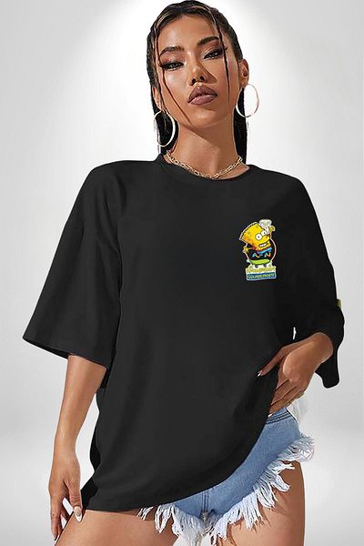 Angemiel Spongebart Fun Character Black Oversize Women Men Front Minimal Printed T-Shirt