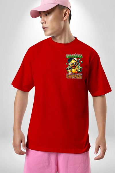 Angemiel Coffee Red Oversize Women's Men's Front Minimal Printed T-Shirt for Happiness