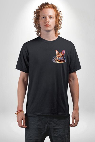 Angemiel Bengal Cat Black Oversize Women's Men's Front Minimal Printed T-Shirt