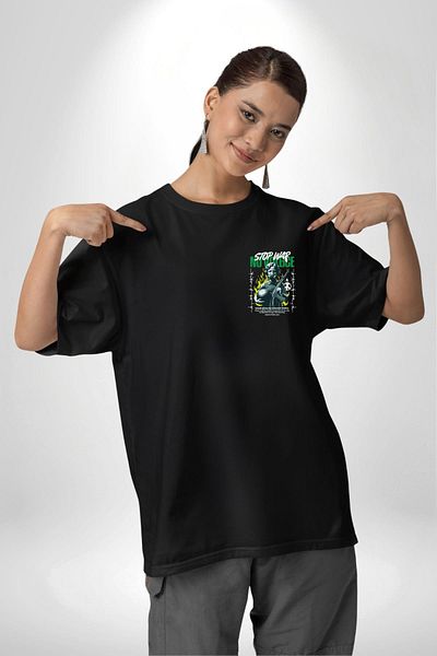 Angemiel Peace, Anti-Violence Special Design Black Oversize Women's Men's Front Minimal Printed T-Shirt