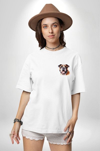 Angemiel Legendary Bulldog Dog Friendly White Oversize Women's Men's Front Minimal Printed T-Shirt