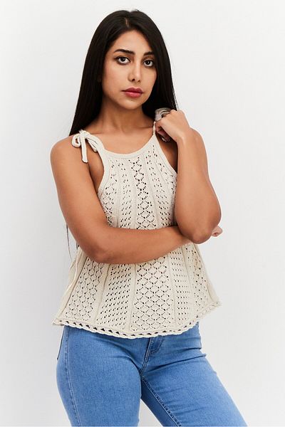 Reserved Women Halter Neckline Textured Top, Beige
