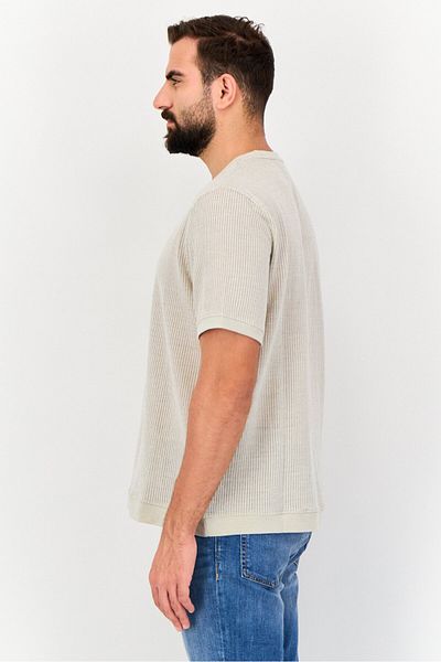 Vince Camuto Men Crew Neck Short Sleeve Textured Knit T-Shirt, Beige