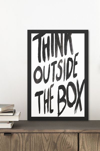 Zevahir Mobilya Dekorasyon 1 Piece Think Outside the Box Written Wooden Black Frame Look Mdf Table