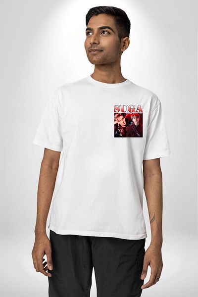 Angemiel Suga Musician White Oversize Women's Men's Front Minimal Printed T-Shirt for K-Pop Fans