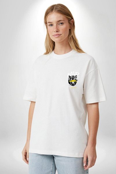Angemiel Wild Spirit Printed Strong and Creative Design White Oversize Women's Men's Front Minimal Printed T-Shirt
