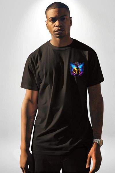 Angemiel Electronic Music and Wings New Generation Design Black Oversize Women Men Front Minimal Printed T-Shirt