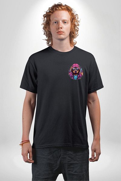 Angemiel Graffiti Street Art Dog Pattern Black Oversize Women's Men's Front Minimal Printed T-Shirt