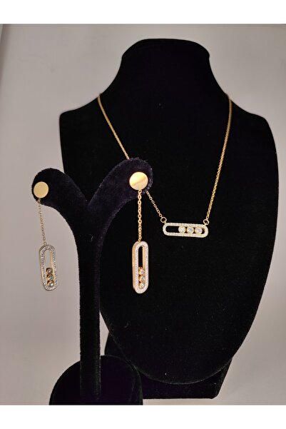 Romea Şık Trend Çelik Kolye & Küpe Seti, Hediyelik Takı Seti