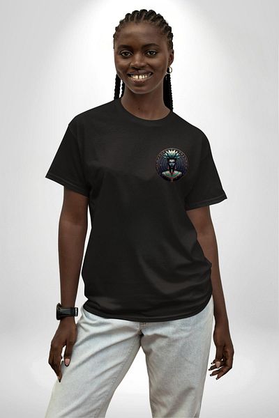 Angemiel Nephertum God of Beauty and Healing Egyptian Black Oversize Women Men Front Minimal Printed T-Shirt