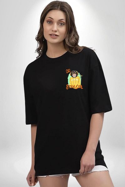 Angemiel Stay Cool Fun Monkey Graphic Black Oversize Women Men Front Minimal Printed T-Shirt
