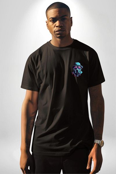 Angemiel Hard Look Hat Dog Black Oversize Women's Men's Front Minimal Printed T-Shirt