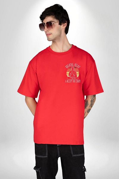 Angemiel Relaxation and Acceptance Message Meditation Red Oversize Women's Men's Front Minimal Printed T-Shirt