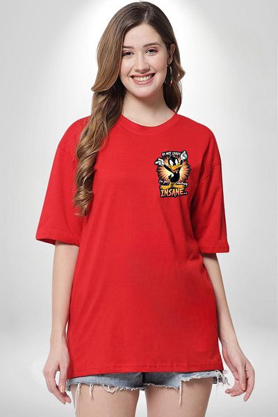Angemiel I'M Not Crazy, I'M Creative! Red Duck Red Oversize Women's Men's Front Minimal Printed T-Shirt