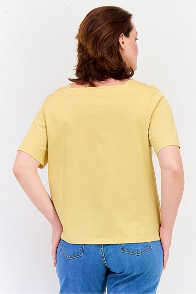 Giordano Women Square Neck Short Sleeves Solid Top, Mustard