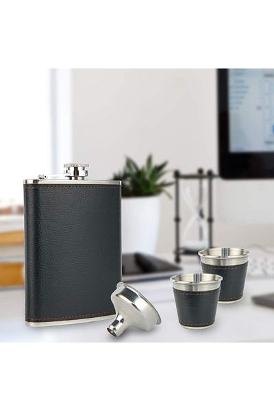 Wolawood Premium Stainless Steel Leather Flask Shot Glass Set Special Gift Boxed Outdoor Team Vip Series