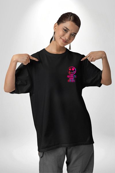 Angemiel Happy People Think Differently Be Happy Black Oversize Women Men Front Minimal Printed T-Shirt