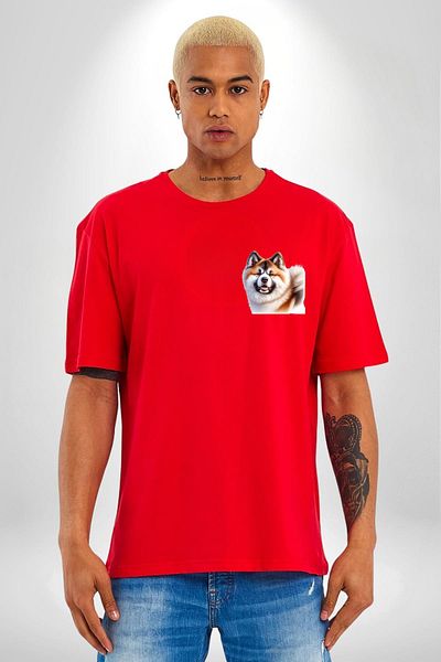 Angemiel Akita Inu Loyal Dog Red Oversize Women's Men's Front Minimal Printed T-Shirt