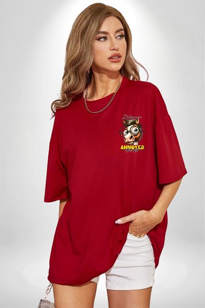 Angemiel Eyeglasses Edgy Horse Comedy Red Oversize Women Men Front Minimal Printed T-Shirt