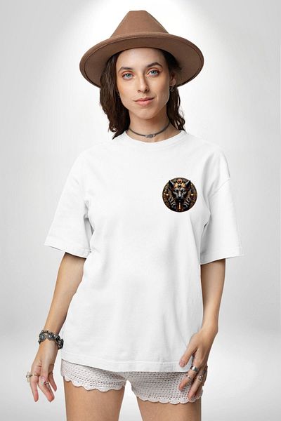 Angemiel Sekhmet Warrior and Goddess of Healing Egypt White Oversize Women Men Front Minimal Printed T-Shirt