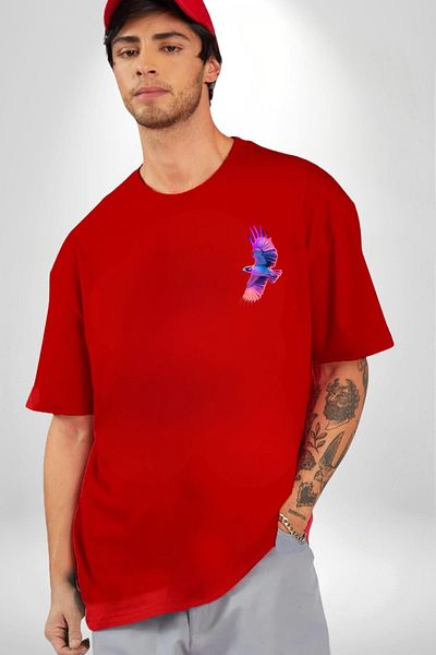 Angemiel Purple-Pink Eagle Red Oversize Women's Men's Front Minimal Printed T-Shirt