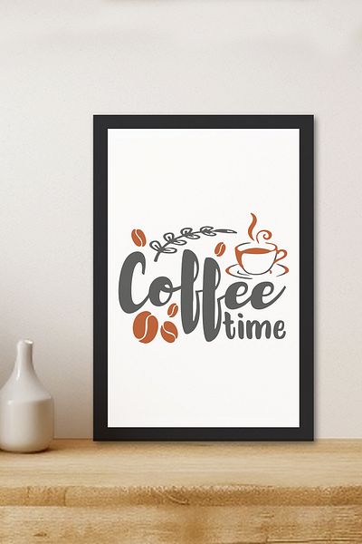 Zevahir Mobilya Dekorasyon 1 Piece Coffee Time Written Wooden Black Frame Look Mdf Table