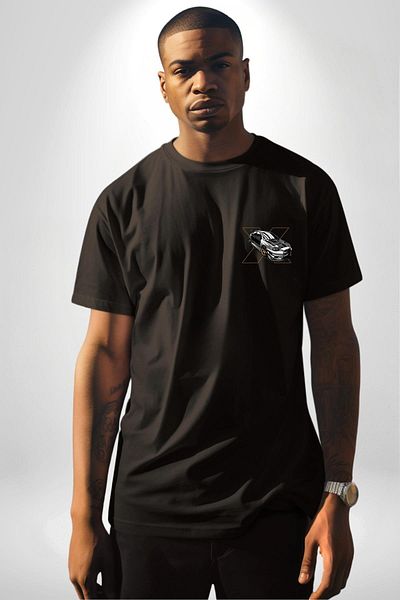 Angemiel High Performance Sports Sedan Themed Black Oversize Women's Men's Front Minimal Printed T-Shirt