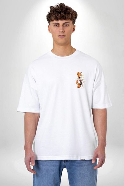 Angemiel Bear Teddy Show Your Real Face Skeleton White Oversize Women Men Front Minimal Printed T-Shirt