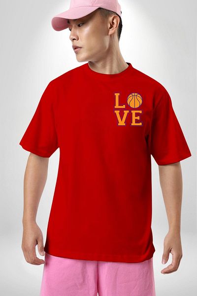 Angemiel Love Red Oversize Women Men Front Minimal Printed T-Shirt for Basketball Lovers