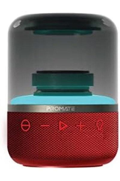 Promate Portable Wireless Speaker, Powerful, 8W 360-Degree HD Stereo Speaker with TWS, Retro LED Lig