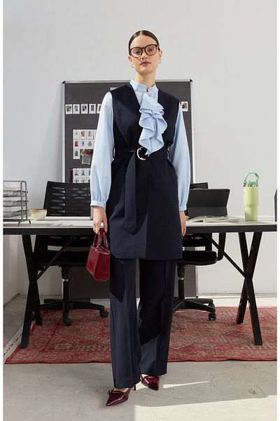 Fatma Atasoy Double Navy Blue Palazzo Trousers