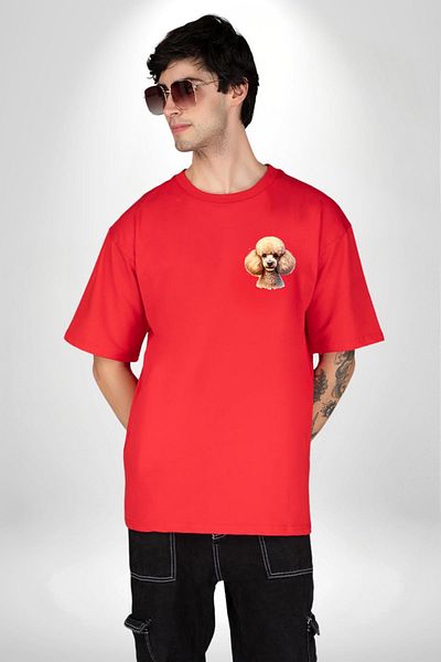 Angemiel تي شيرت Zeki Popular Poodle Dog Friendly باللون الأحمر كبير الحجم للنساء والرجال مطبوع من الأمام