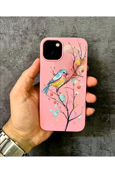 ALYACEPSTORE CASE حافظة آيفون 15 متوافقة مع ألوان الباستيل بتصميم الطيور والأ...