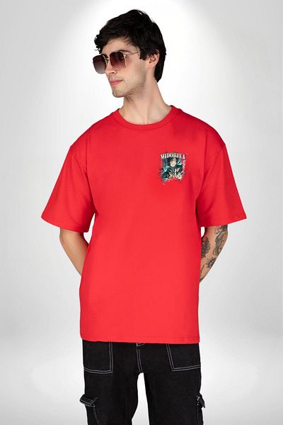 Angemiel My Hero Academia Midoriya Izuku Anime Red Oversize Women Men Front Minimal Printed T-Shirt