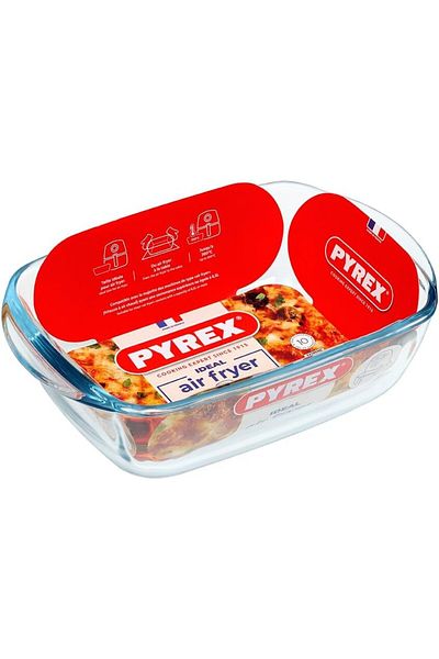 Pyrex Air Fryer Rectangular Dish 1.2L – Slim Heat-Resistant Glass Dish