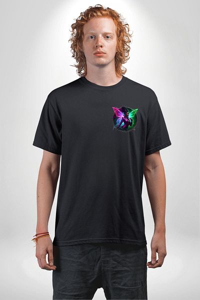 Angemiel Music Black Oversize Women Men Front Minimal Printed T-Shirt with Shiny Wings and Microphone