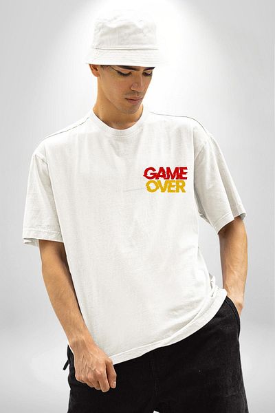 Angemiel تي شيرت مطبوع عليه Game Over للعشاق من الرجال والنساء ذو ​​مقاس كبير باللون الأبيض للرجال والنساء