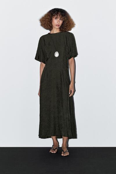 Massimo Dutti Kısa kollu uzun saten elbise